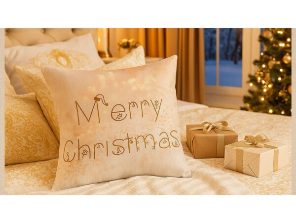 POSZEWKA NA PODUSZKĘ ŚWIĄTECZNA 45x45 - złoty/Merry Christmas