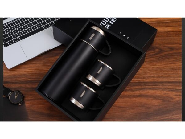 TERMOS Z 3 FILIŻANKAMI ZESTAW PREZENTOWY - czarny