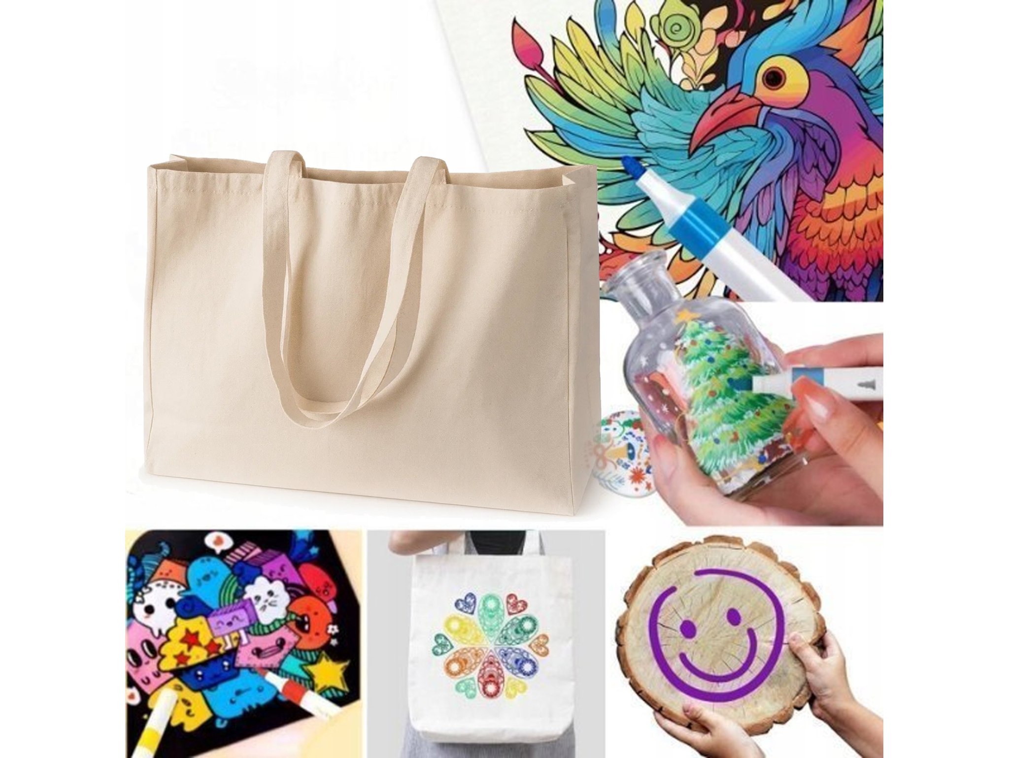 TORBA BAWEŁNIANA NA ZAKUPY ZAKUPOWA + MARKERY AKRYLOWE 12SZT