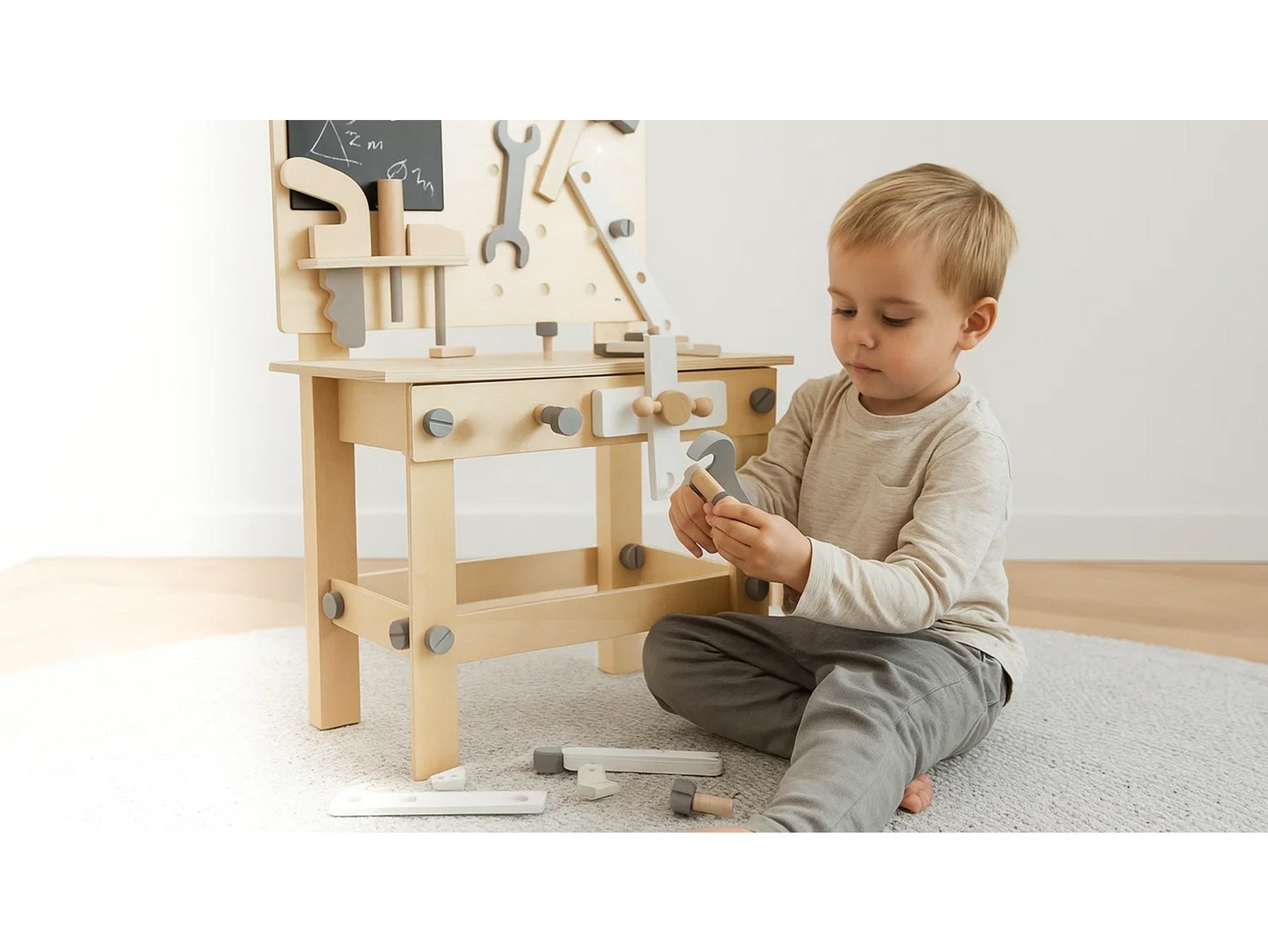 WARSZTAT DREWNIANY Z NARZĘDZIAMI STOLIK ZESTAW