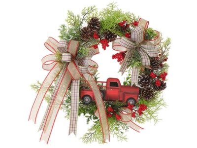 WIANEK ŚWIĄTECZNY WIENIEC SAMOCHÓD Z SZYSZKAMI 40CM