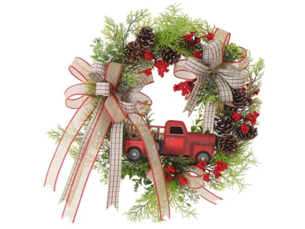 WIANEK ŚWIĄTECZNY WIENIEC SAMOCHÓD Z SZYSZKAMI 40CM