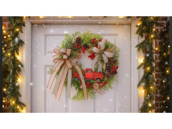 WIANEK ŚWIĄTECZNY WIENIEC SAMOCHÓD Z SZYSZKAMI 40CM