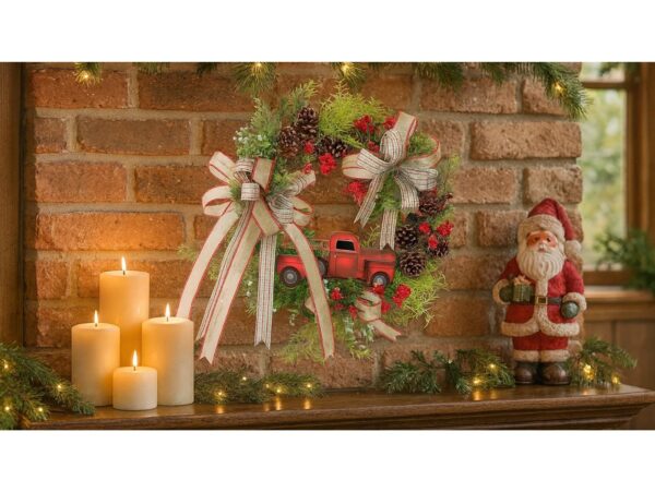 WIANEK ŚWIĄTECZNY WIENIEC SAMOCHÓD Z SZYSZKAMI 40CM