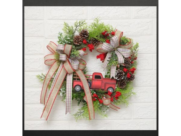 WIANEK ŚWIĄTECZNY WIENIEC SAMOCHÓD Z SZYSZKAMI 40CM