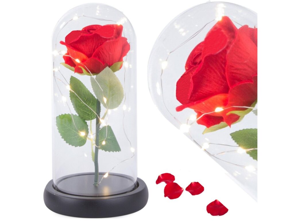 WIECZNA RÓŻA W SZKLE LED ŚWIECĄCA