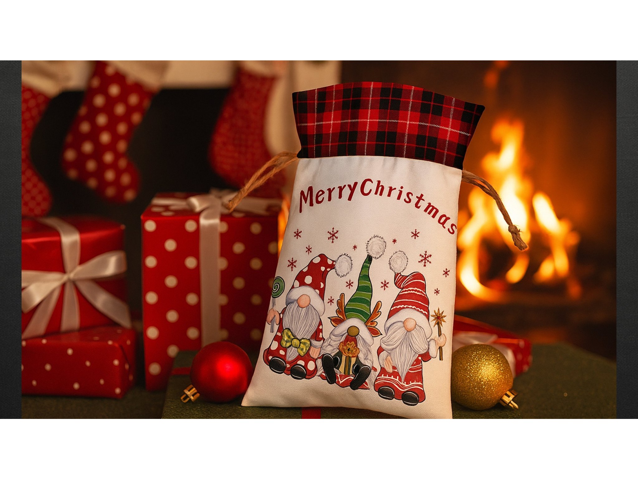 WOREK ŚWIĘTEGO MIKOŁAJA NA UPOMINKI PREZENTY 30x50 - trzy Mikołaje