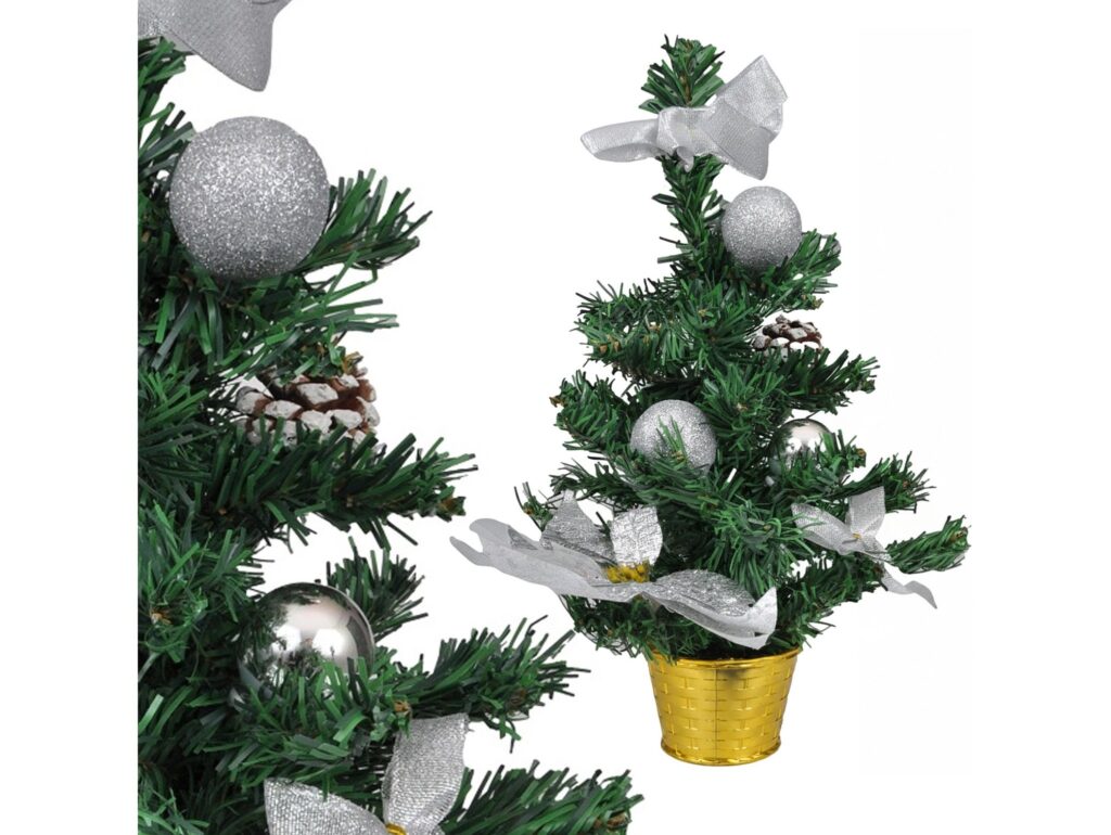 CHOINKA SZTUCZNA Z PRZYSTROJENIEM 40cm - srebrny z złota doniczką