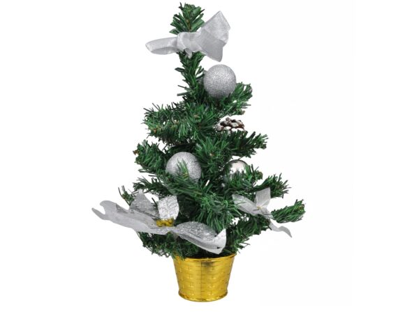 CHOINKA SZTUCZNA Z PRZYSTROJENIEM 40cm - srebrny z złota doniczką