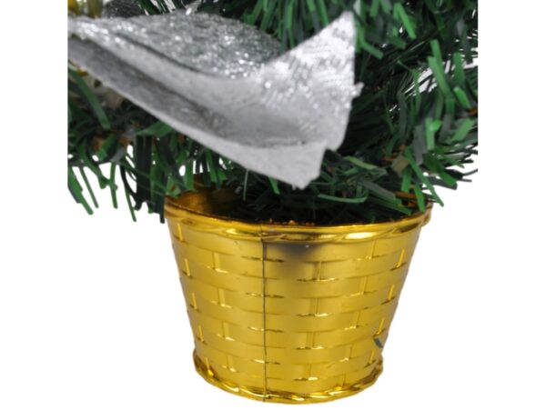 CHOINKA SZTUCZNA Z PRZYSTROJENIEM 40cm - srebrny z złota doniczką