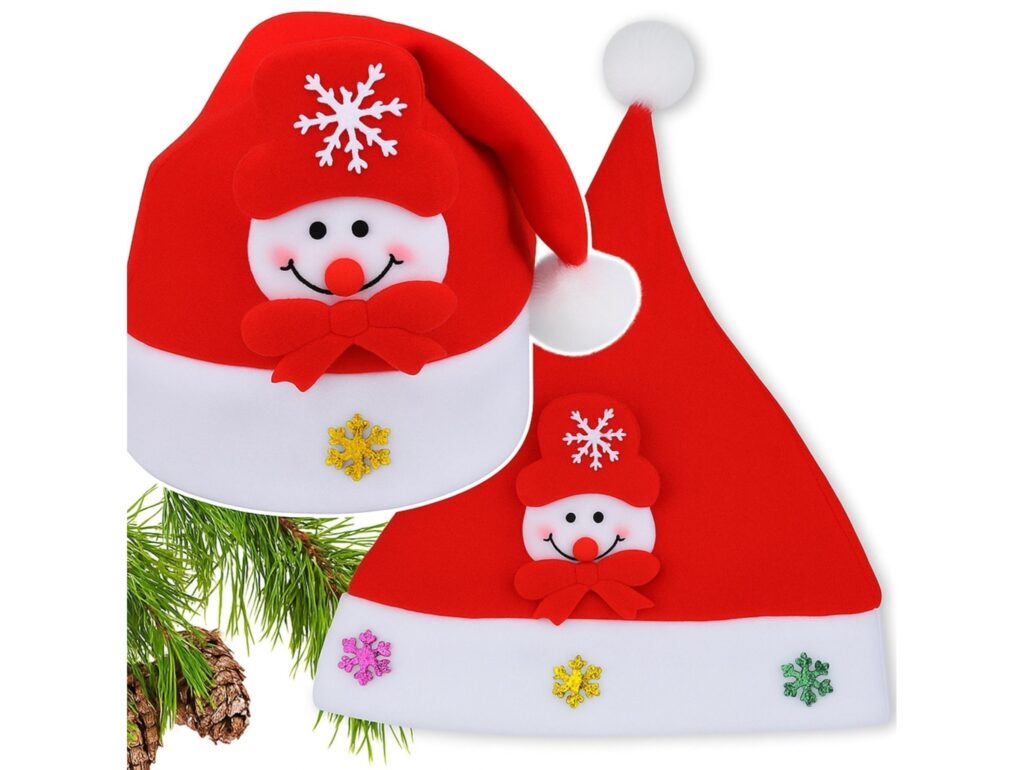 CZAPKA ŚWIĘTEGO MIKOŁAJA Z OZDOBĄ 24x30cm - bałwan