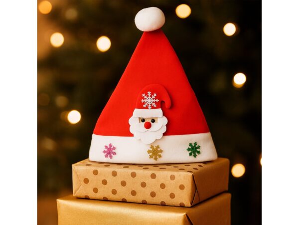 CZAPKA ŚWIĘTEGO MIKOŁAJA Z OZDOBĄ 24x30cm - mikołaj