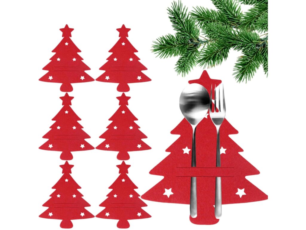 ETUI NA SZTUĆCE FILC ŚWIĘTA CHOINKA 6SZT - czerwony