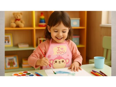 FARTUCH DZIECIĘCY DO PRAC PLASTYCZNYCH FOLIOWY - różowy