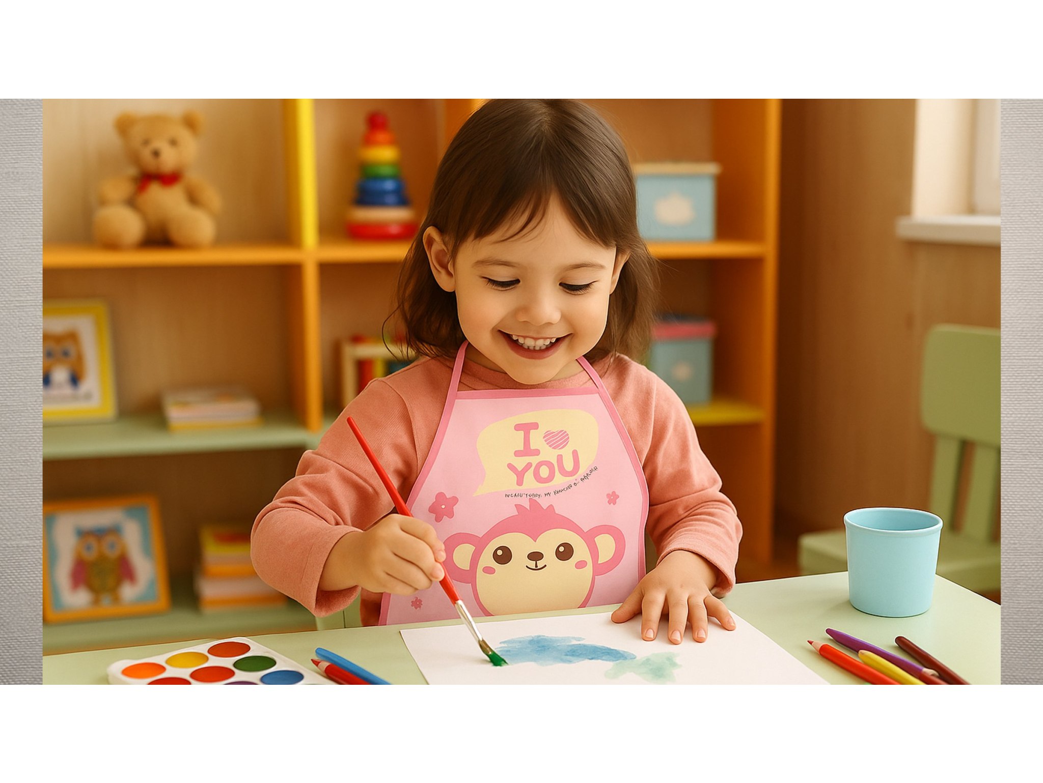 FARTUCH DZIECIĘCY DO PRAC PLASTYCZNYCH FOLIOWY - różowy