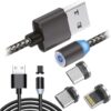 KABEL USB-MICRO USB-C LIGHTNING TYP-C 3w1 MAGNETYCZNY - czarny