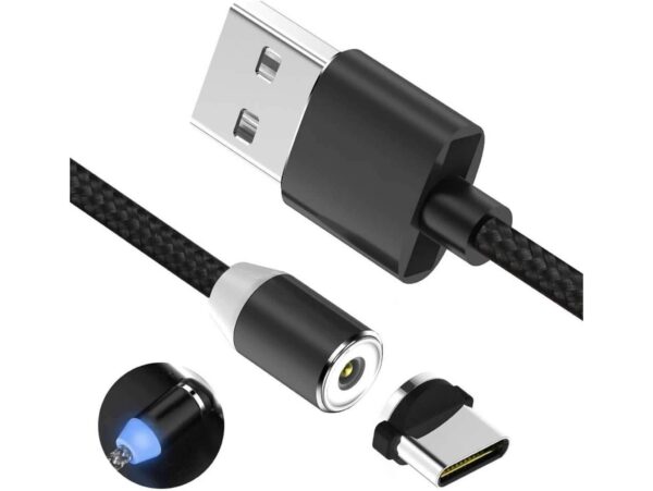 KABEL USB-MICRO USB-C LIGHTNING TYP-C 3w1 MAGNETYCZNY - czarny