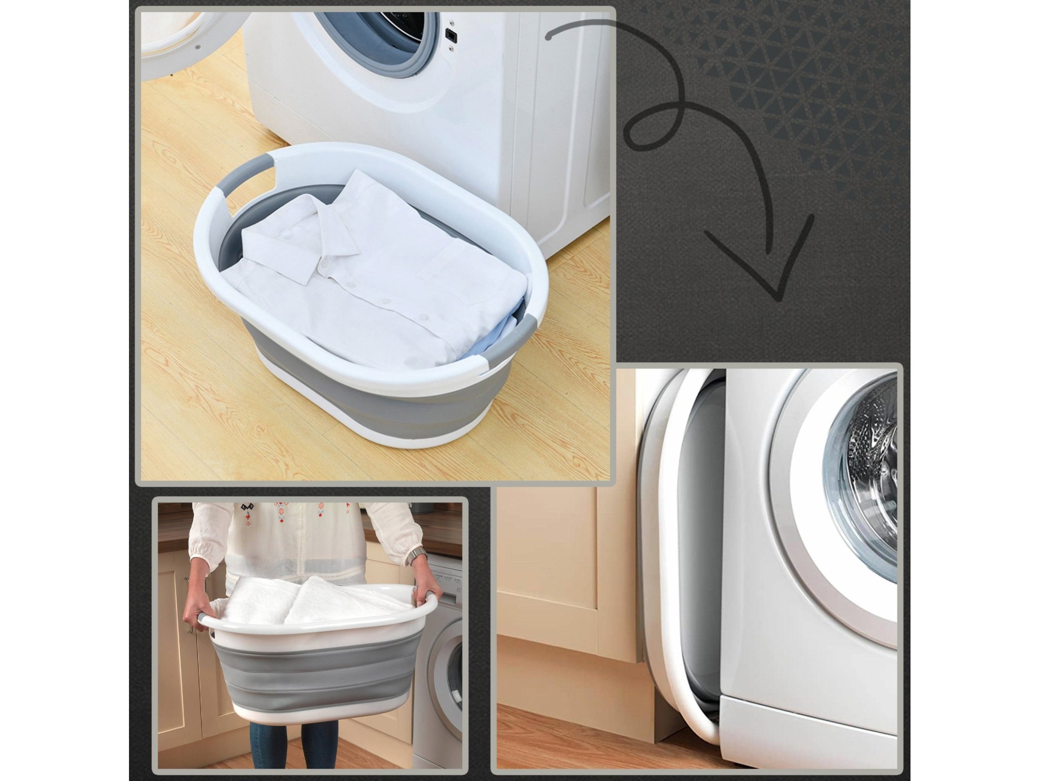 KOSZ NA PRANIE BIELIZNĘ SKŁADANY MISKA SILIKON 25L