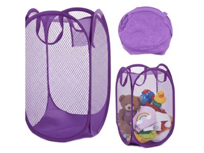 KOSZ NA ZABAWKI PRANIE SIATKOWY SKŁADANY 47x30cm - fioletowy