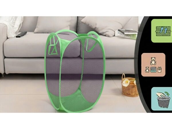 KOSZ NA ZABAWKI PRANIE SIATKOWY SKŁADANY 47x30cm - zielony