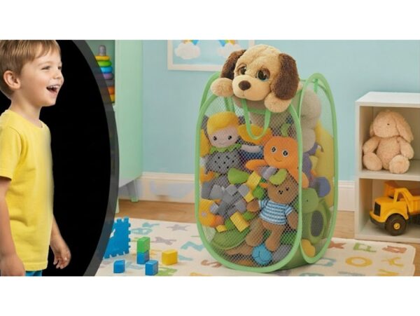 KOSZ NA ZABAWKI PRANIE SIATKOWY SKŁADANY 47x30cm - zielony