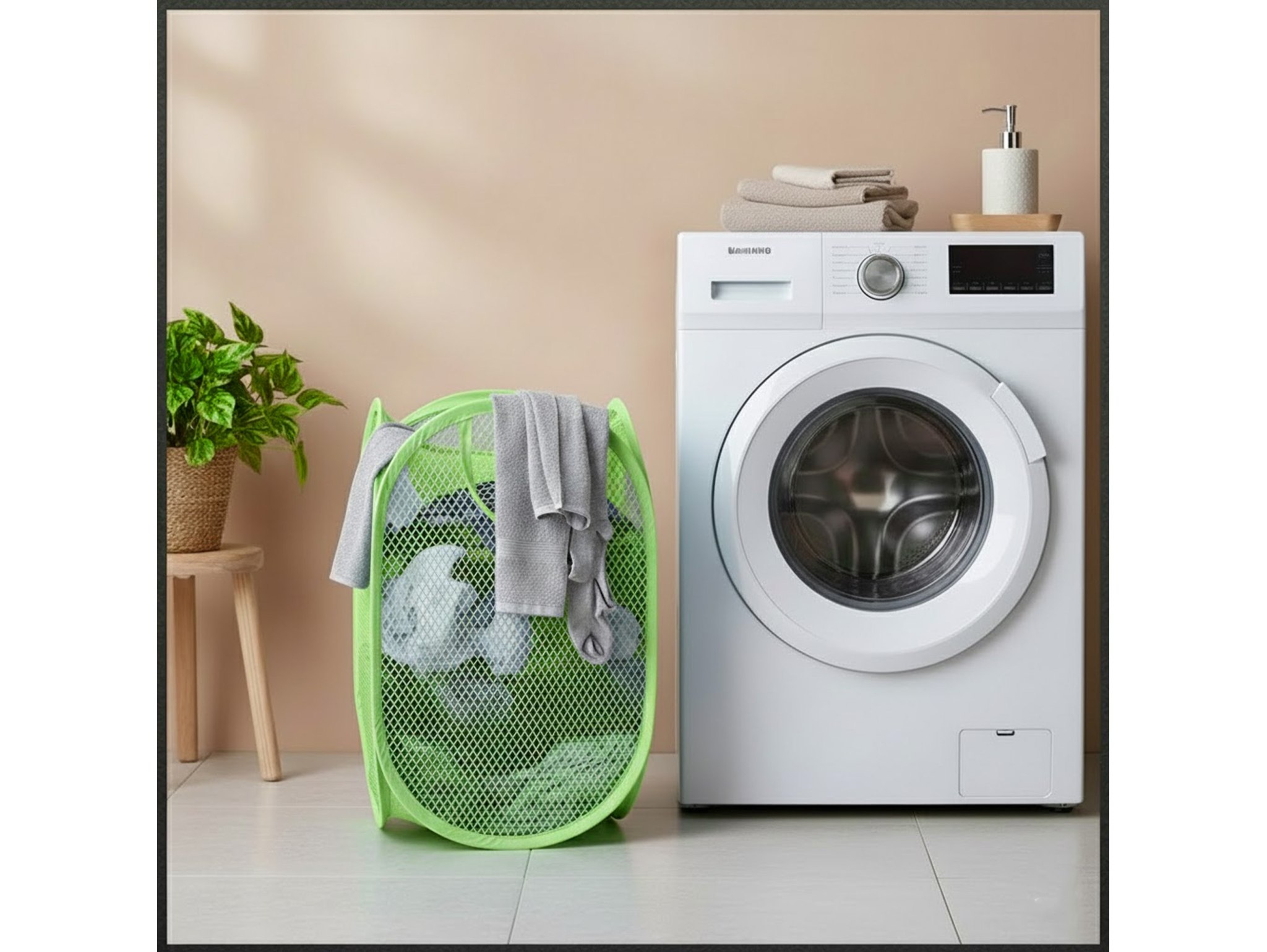 KOSZ NA ZABAWKI PRANIE SIATKOWY SKŁADANY 47x30cm - zielony