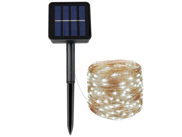 LAMPKI 100 LED DRUCIKI SOLARNE 12m - zimny biały