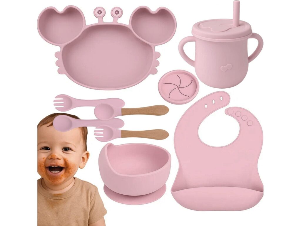 NACZYNIA SILIKONOWE DLA DZIECI DO KARMIENIA ZESTAW - brudny róż