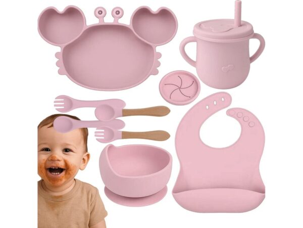 NACZYNIA SILIKONOWE DLA DZIECI DO KARMIENIA ZESTAW - brudny róż