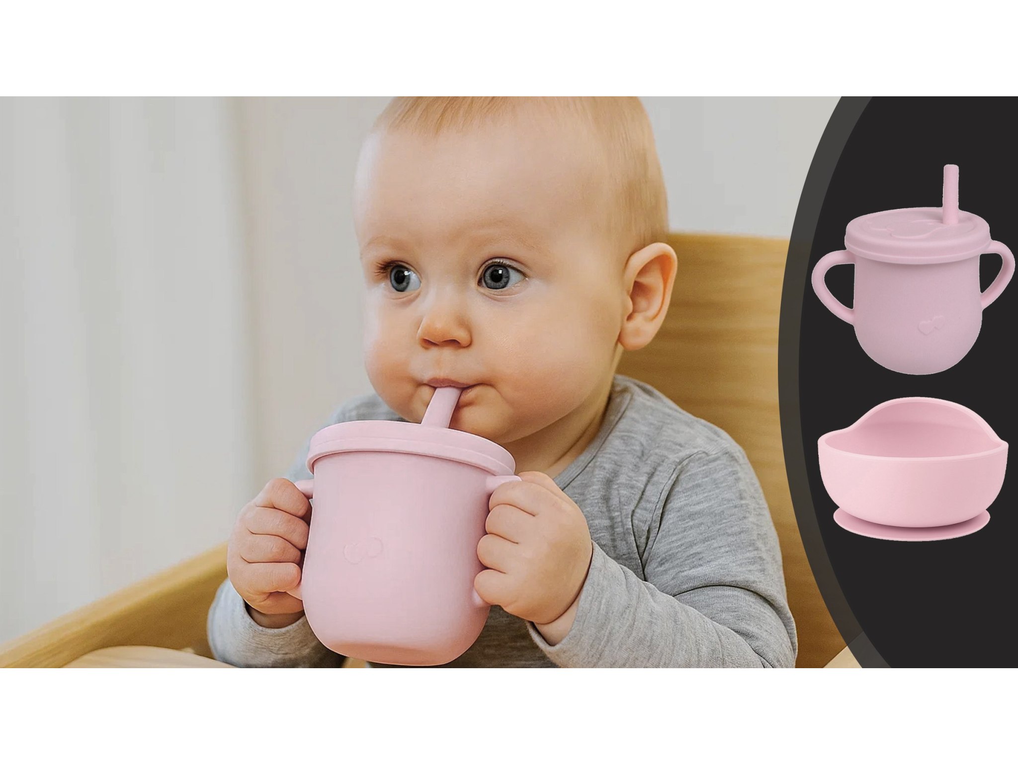 NACZYNIA SILIKONOWE DLA DZIECI DO KARMIENIA ZESTAW - brudny róż