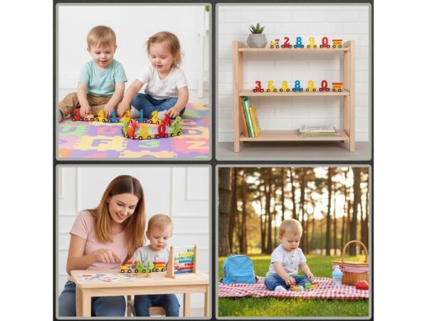 POCIĄG DREWNIANY KOLEJKA CIUCHCIA Z CYFERKAMI