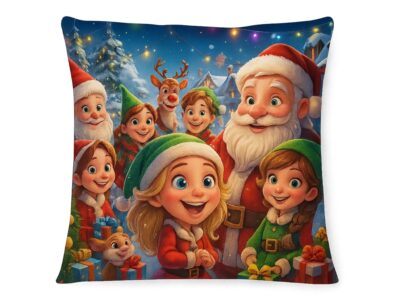 POSZEWKA NA PODUSZKĘ ŚWIĄTECZNA 40x40 - Mikołaj z Elfami