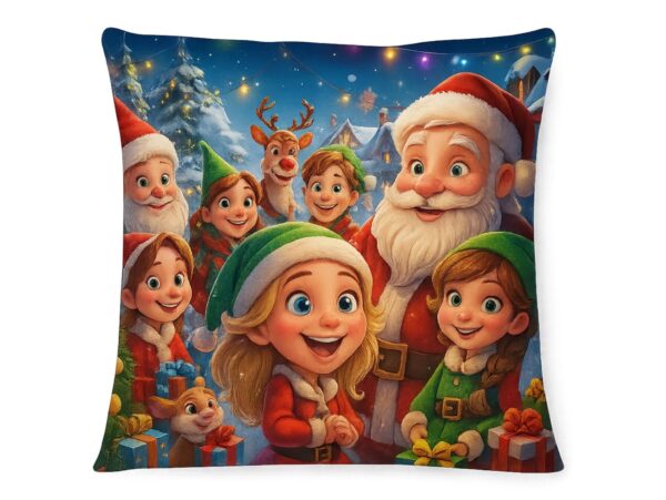 POSZEWKA NA PODUSZKĘ ŚWIĄTECZNA 40x40 - Mikołaj z Elfami