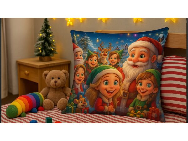 POSZEWKA NA PODUSZKĘ ŚWIĄTECZNA 40x40 - Mikołaj z Elfami
