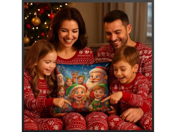 POSZEWKA NA PODUSZKĘ ŚWIĄTECZNA 40x40 - Mikołaj z Elfami