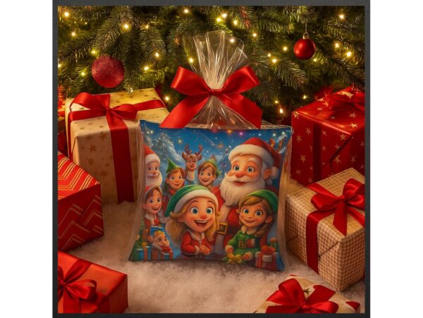 POSZEWKA NA PODUSZKĘ ŚWIĄTECZNA 40x40 - Mikołaj z Elfami