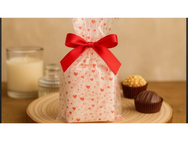 WORECZKI FOLIOWE CELOFAN 28x40 100SZT - czerwone serca