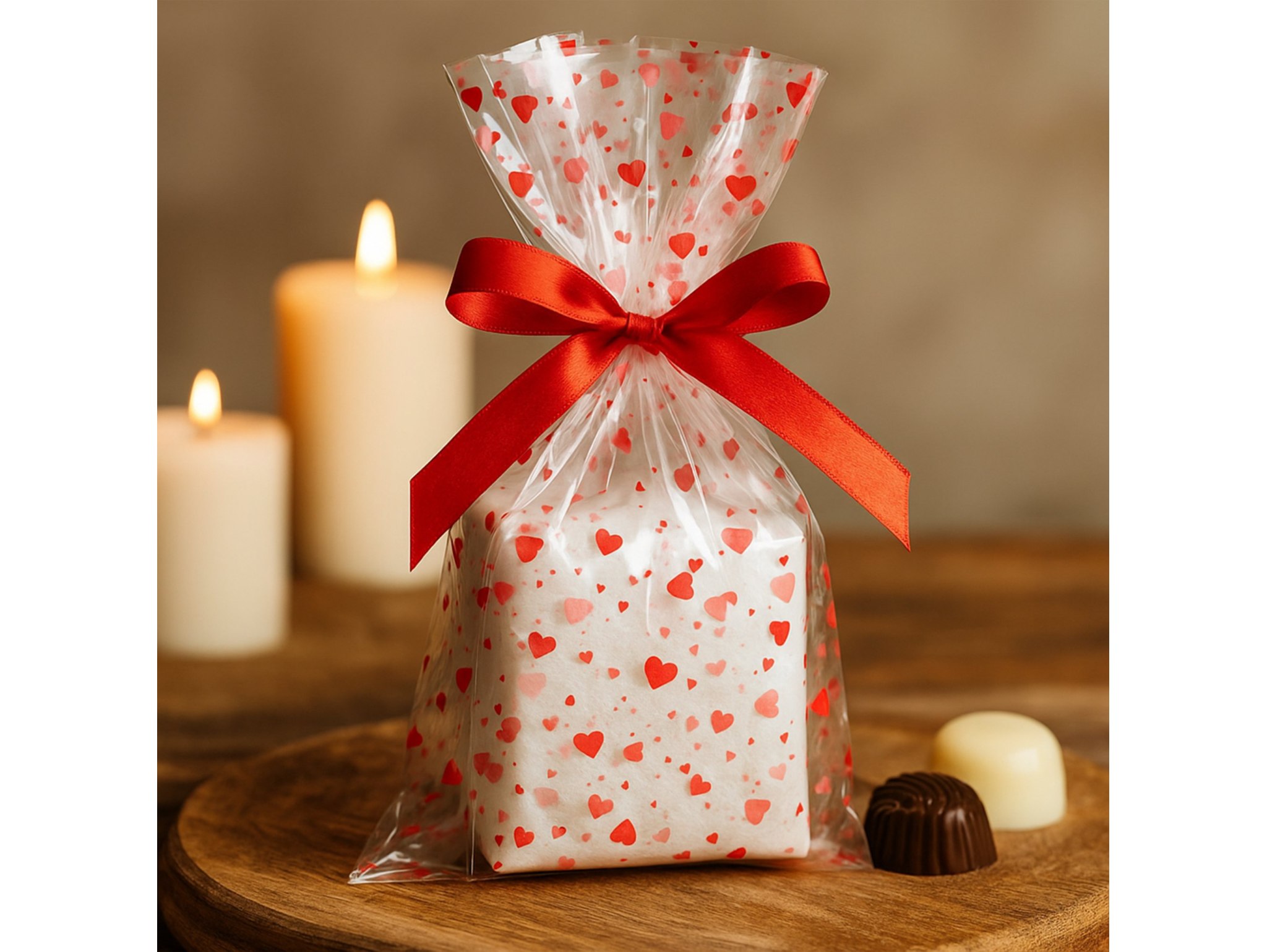 WORECZKI FOLIOWE CELOFAN 28x40 100SZT - czerwone serca