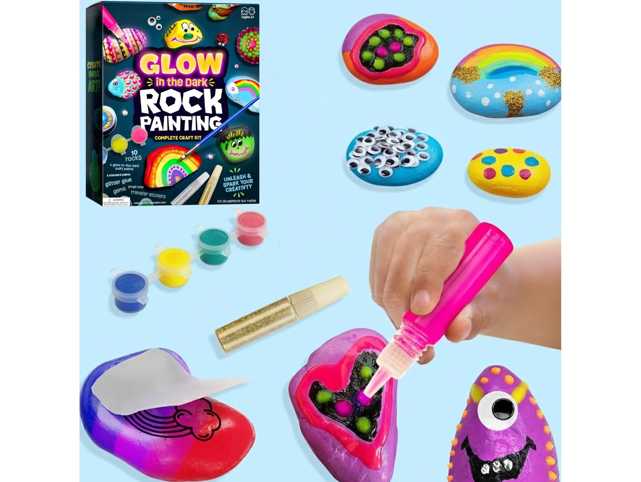 ZESTAW DO MALOWANIA KAMIENI ŚWIECĄCYCH W CIEMNOŚCI